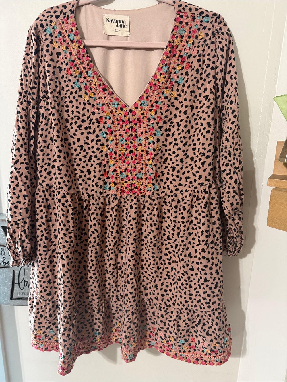 Savanna Jane Blush Pink Leopard Embroidered V-Neck Dress
